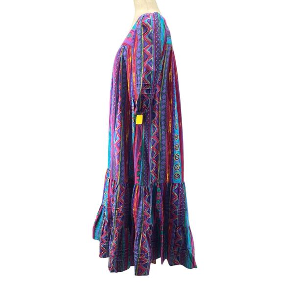 Vtg 80s 90s Two Potato Laguna Beach Artsy Midi Muumuu Dress Womens XS Cotton NOS - Picture 4 of 16
